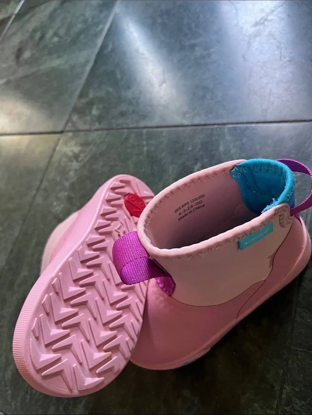 See Kai Run Pink Kids Waterproof Boots with Purple Pull Tabs